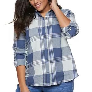 SO® Button-Front Flannel Shirt Size Woman XS